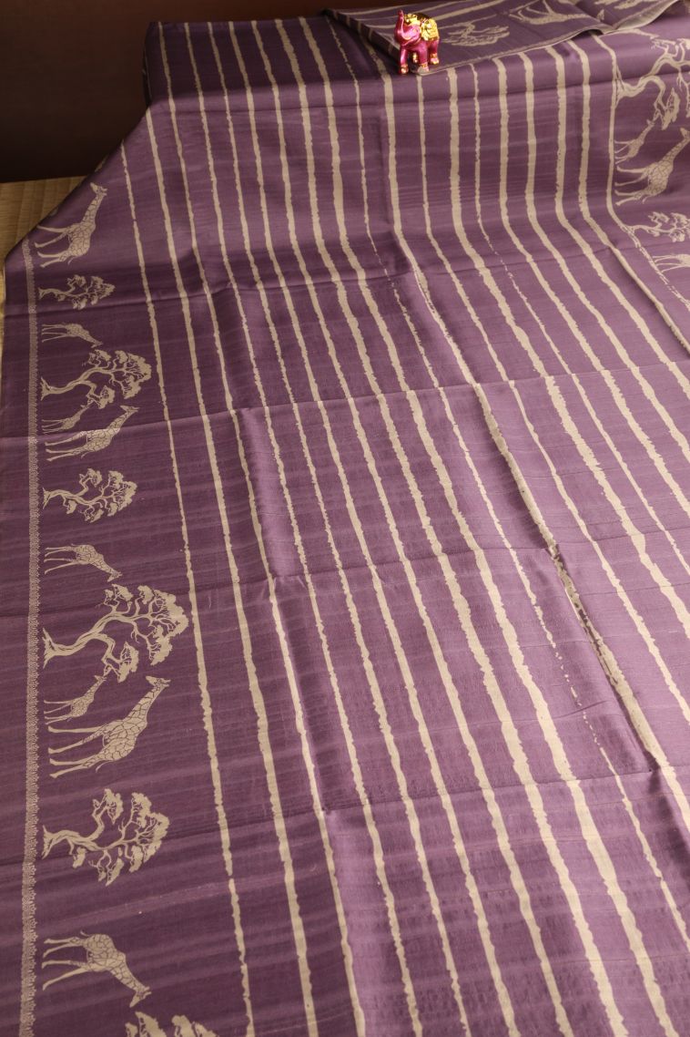 Heather Purple Jute Sarees with Without Zari Zari Pathik Motifs view 2