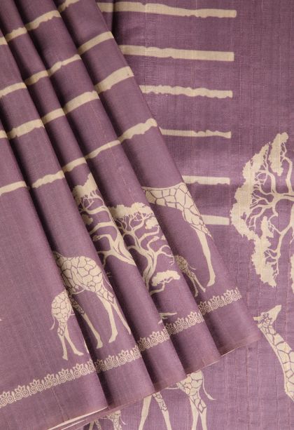 Heather Purple Jute Sarees with Without Zari Zari Pathik Motifs