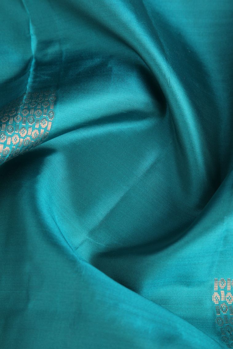 Ocean Blue Soft Silk Saree with Copper Zari Buttis (small Dots Or Motifs) view 4