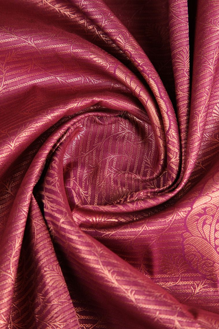 Magenta Purple Apoorva Silk Sarees Copper Zari with Leaf Pattern view 4