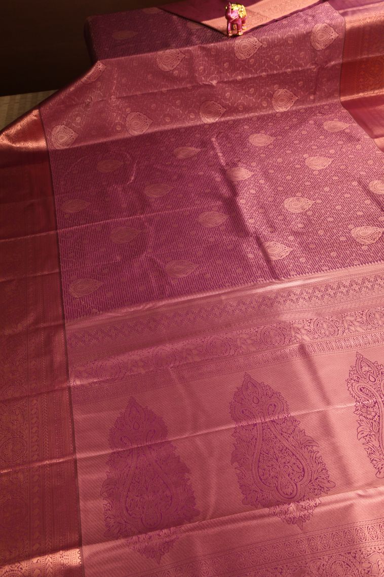 Magenta Purple Apoorva Silk Sarees Copper Zari with Leaf Pattern view 2