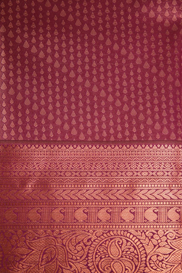 Magenta Purple Apoorva Silk Sarees Copper Zari with Leaf Pattern view 3