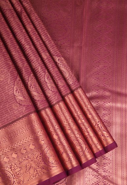 Magenta Purple Apoorva Silk Sarees Copper Zari with Leaf Pattern