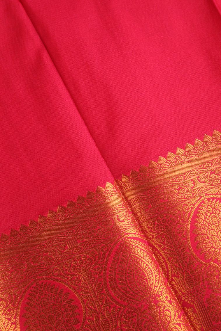 Tiger Orange Visiri Madippu Silk Sarees with Copper Zari Kodi Pattern view 3