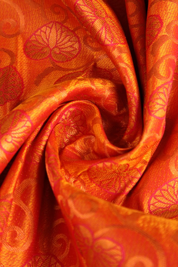 Tiger Orange Visiri Madippu Silk Sarees with Copper Zari Kodi Pattern view 4