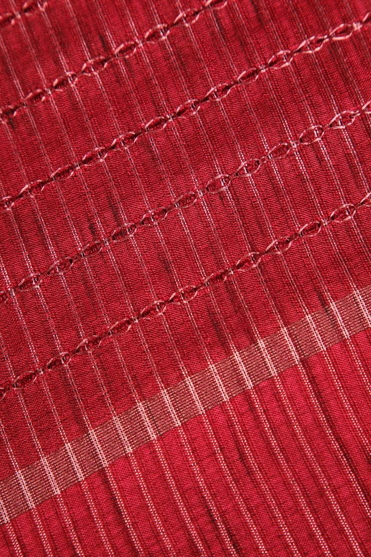 Dawn Red Semi Tussar Silk Copper Zari with Stripes view 3