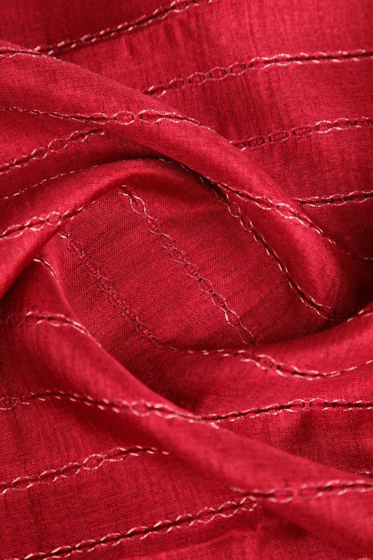 Dawn Red Semi Tussar Silk Copper Zari with Stripes view 4