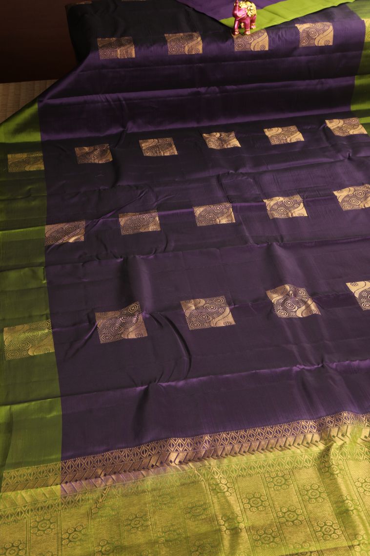 Viola Purple Soft Silk Saree Gold Zari with Floral Puttas view 2