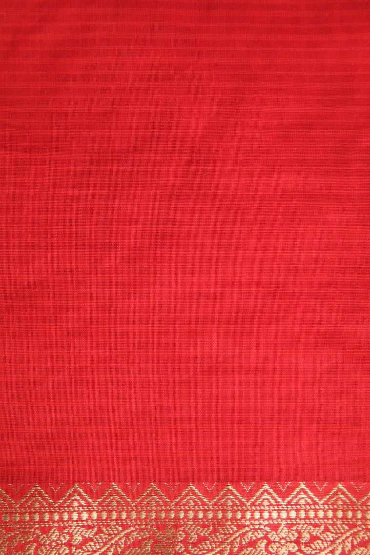 Rose Red Manipuri Cotton Sarees Gold Zari with Floral Puttas view 3