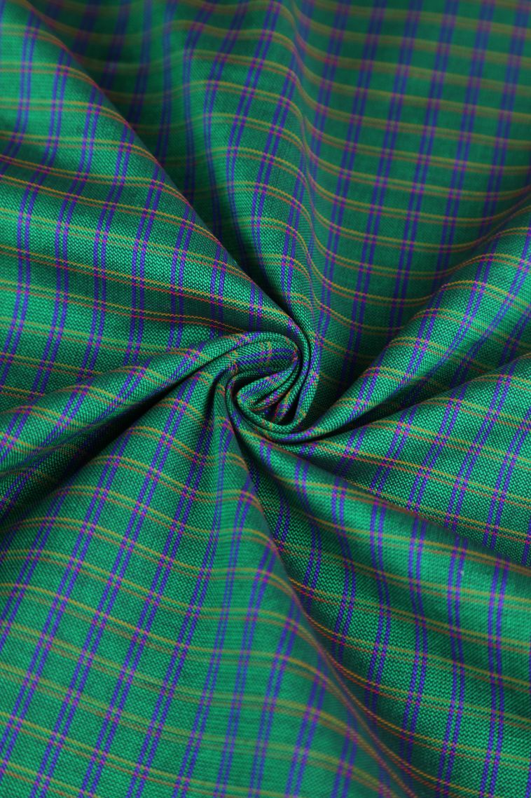 Fern Green Poly Cotton Sarees Gold Zari with Checks view 4
