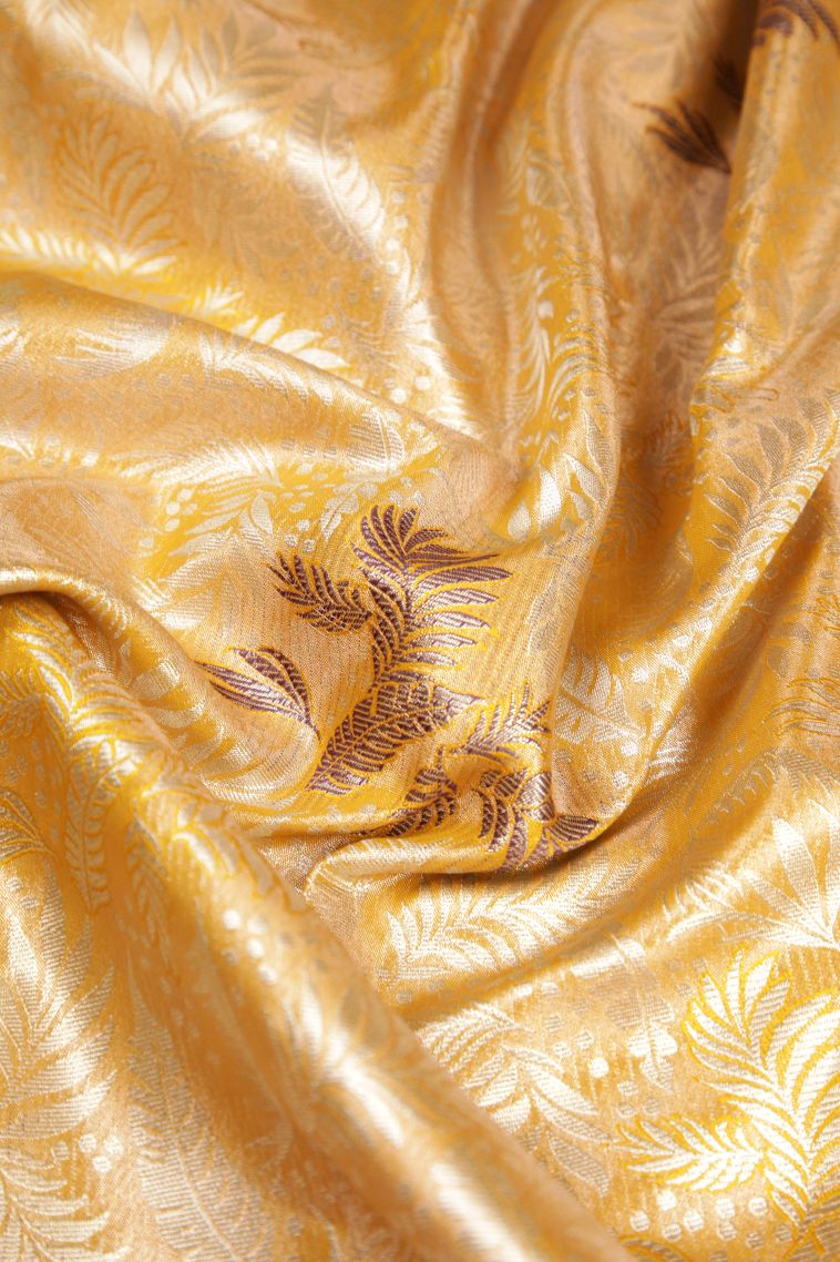 Merigold Orange Apoorva Silk Sarees with Gold And Silver Zari Leaf Pattern view 4