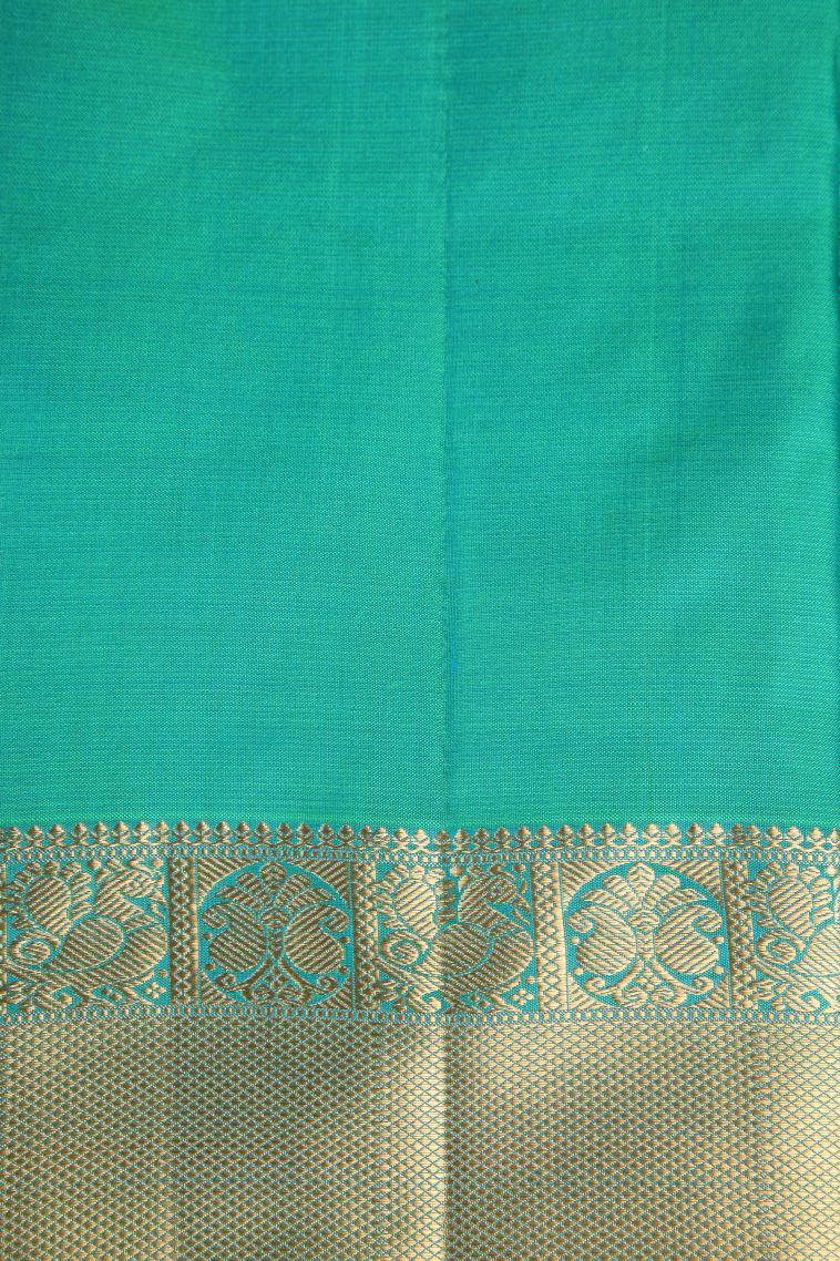 Seafoam Green Kanchipuram Silk Sarees with Gold Zari Floral Patterns view 3