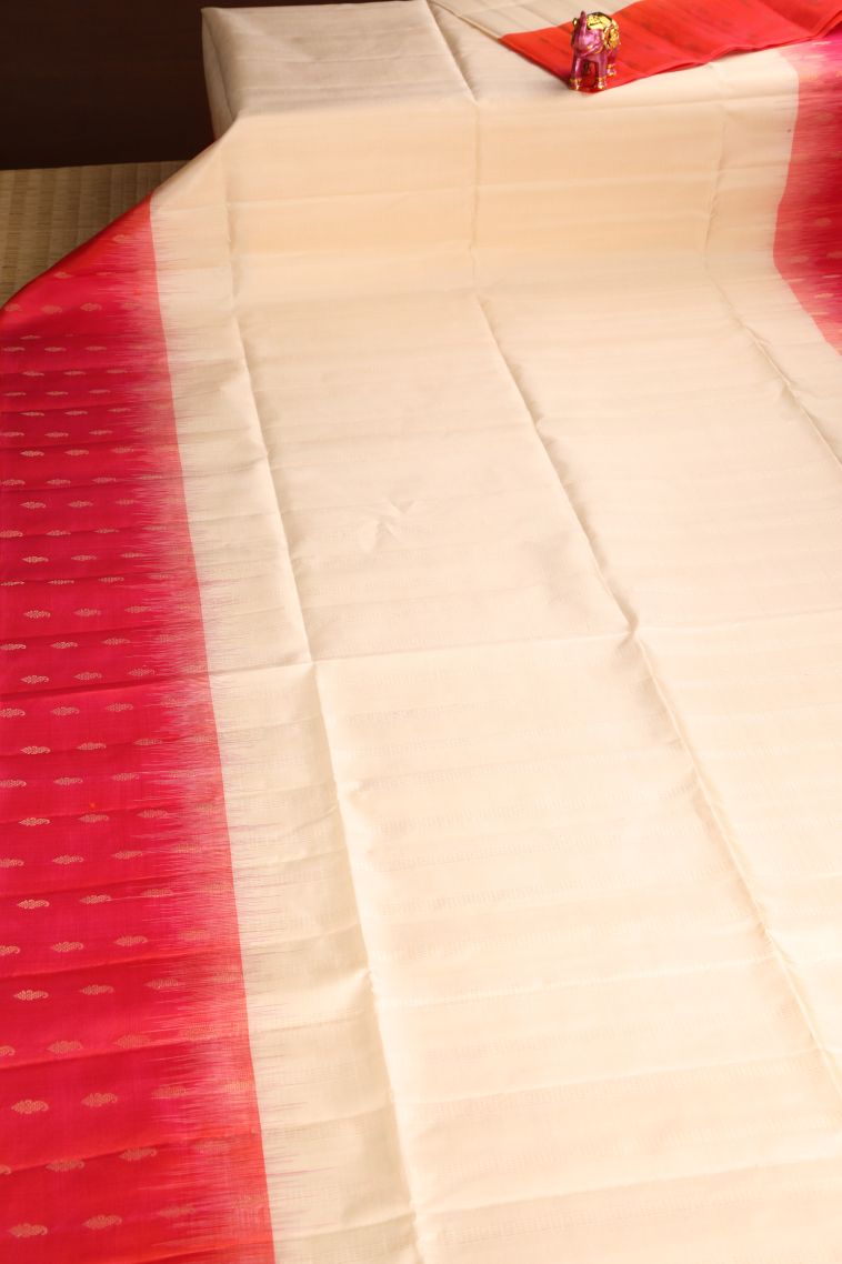 Cream White Soft Silk Saree with Gold Zari Buttis (small Dots Or Motifs) view 2