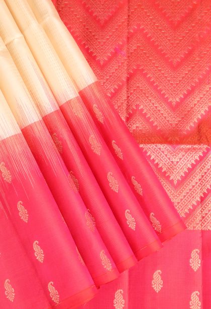 Cream White Soft Silk Saree with Gold Zari Buttis (small Dots Or Motifs)