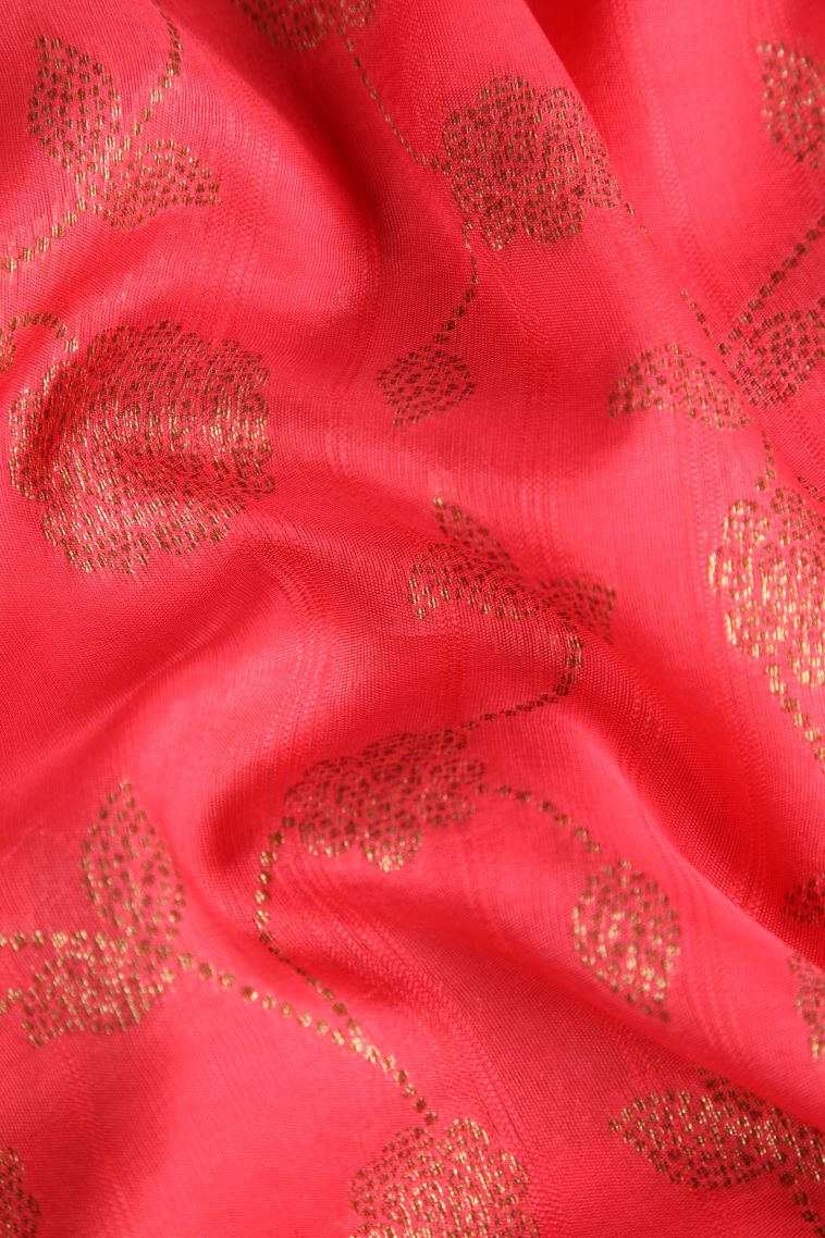 Strawberry Pink Banaras Sarees Antic Zari with Floral Patterns view 4