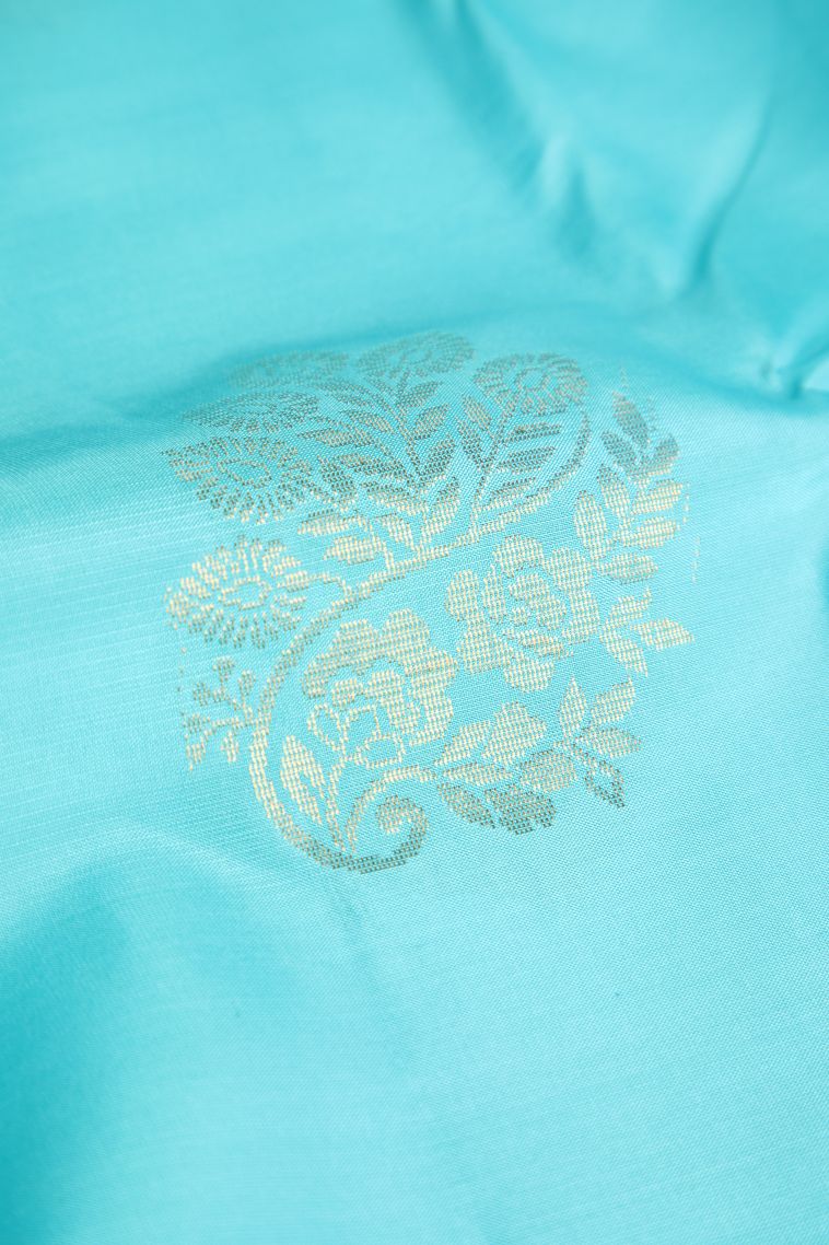 Sky Blue Soft Silk Saree Gold Zari with Floral Patterns view 4
