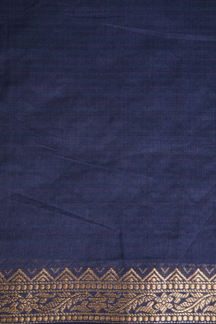Azure Blue Manipuri Cotton Sarees Gold Zari with Floral Puttas view 3