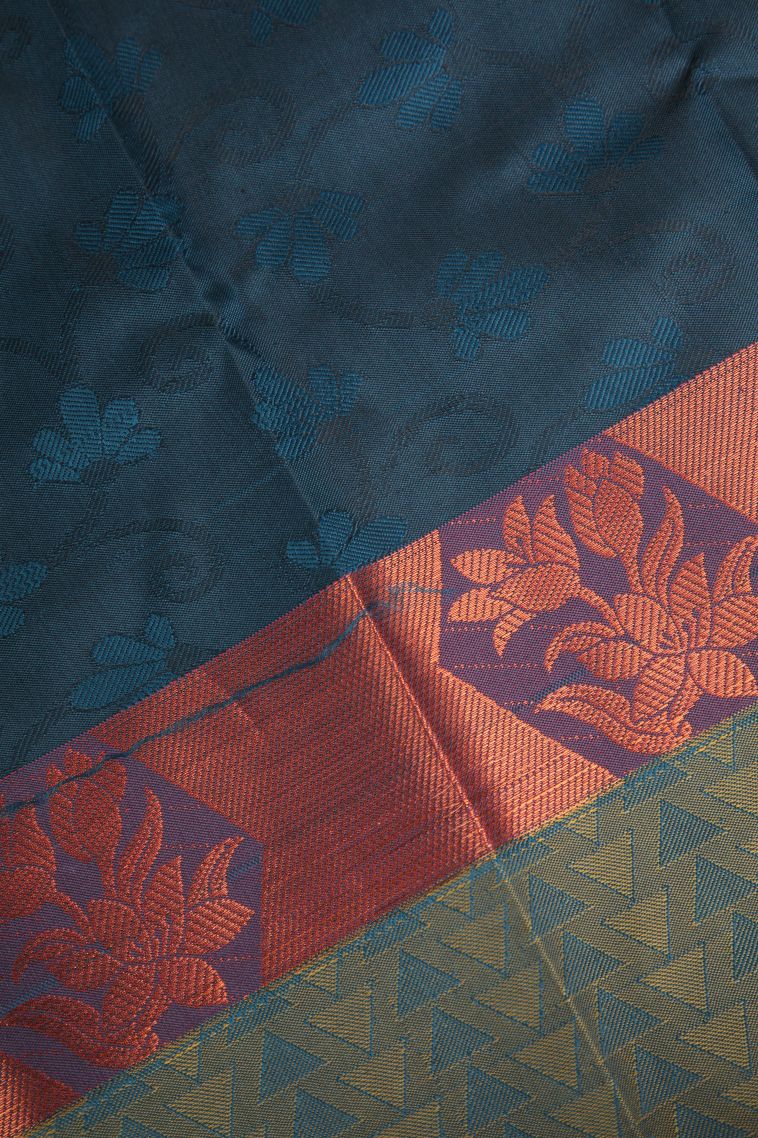 Cedar Brown Visiri Madippu Silk Sarees Copper Zari with Floral Patterns view 3