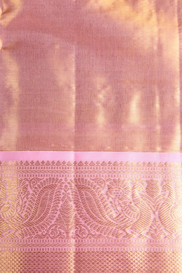 Gold Kanchipuram Silk Sarees with Gold Zari Leaf Pattern view 3