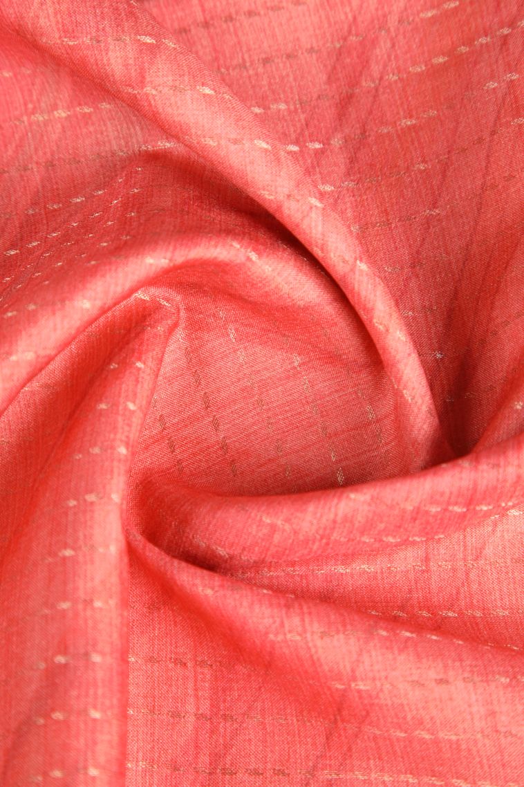 Strawberry Pink Semi Tussar Silk Gold Zari with Zari Puttas view 4
