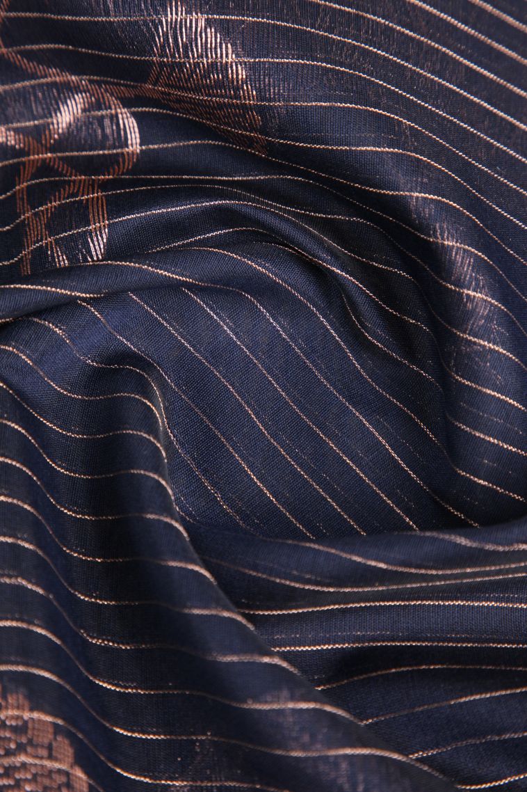 Indigo Blue Silk Cotton Sarees with Copper Zari Floral Patterns view 4
