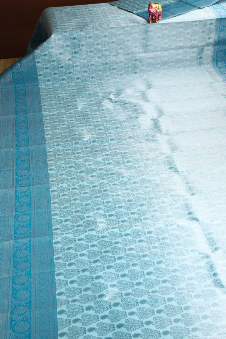Arctic Blue Visiri Madippu Silk Sarees with Silver Zari Manga view 2