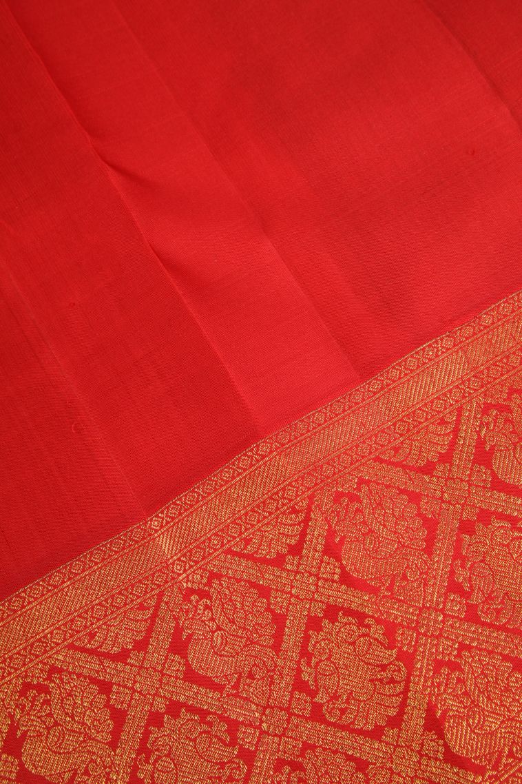 Navy Blue Kanchipuram Silk Sarees Gold Zari with Floral Patterns view 3
