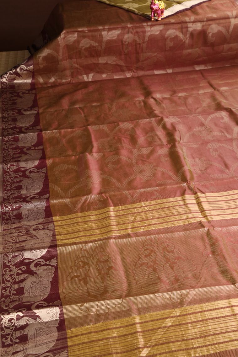 Tortilla Brown Organza Saree with Silver Zari Floral Patterns view 2