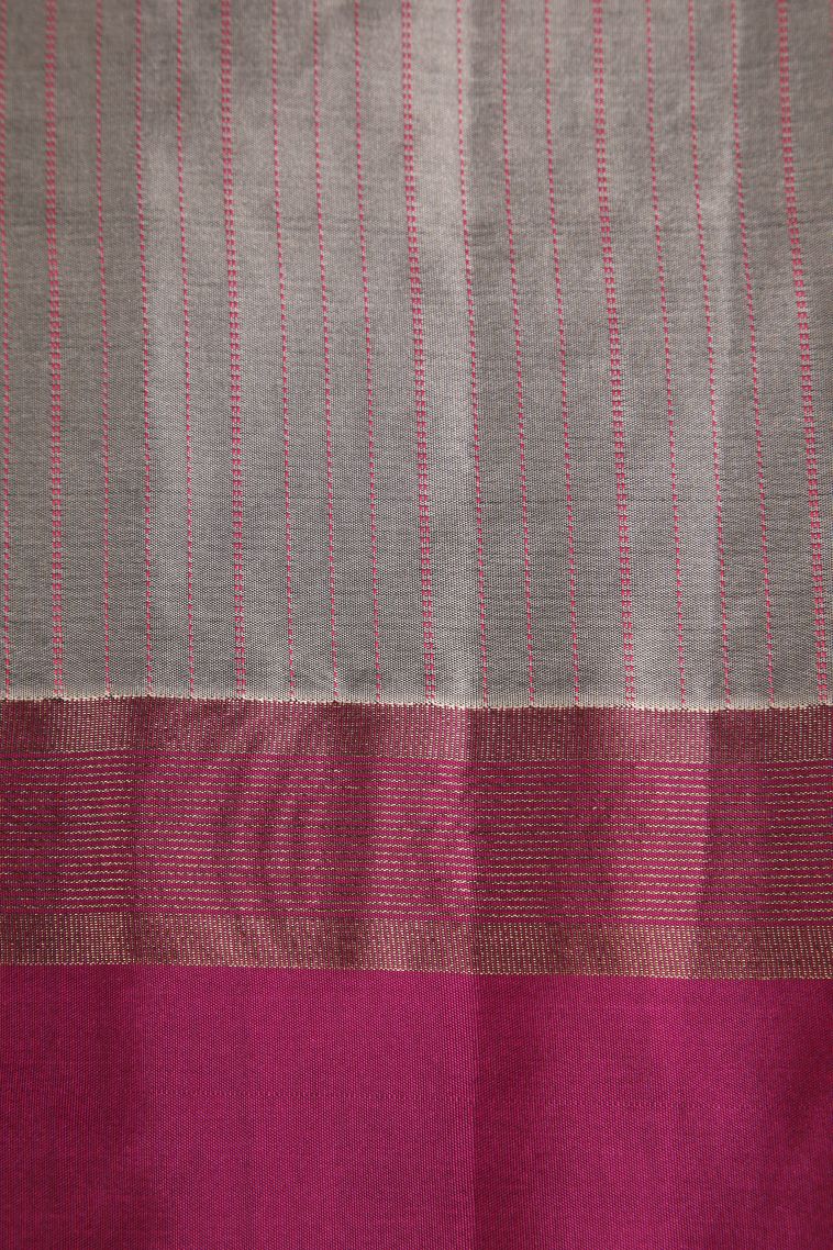Gray Black Arani Silk Sarees Gold Zari with Straipes And Puttas view 3