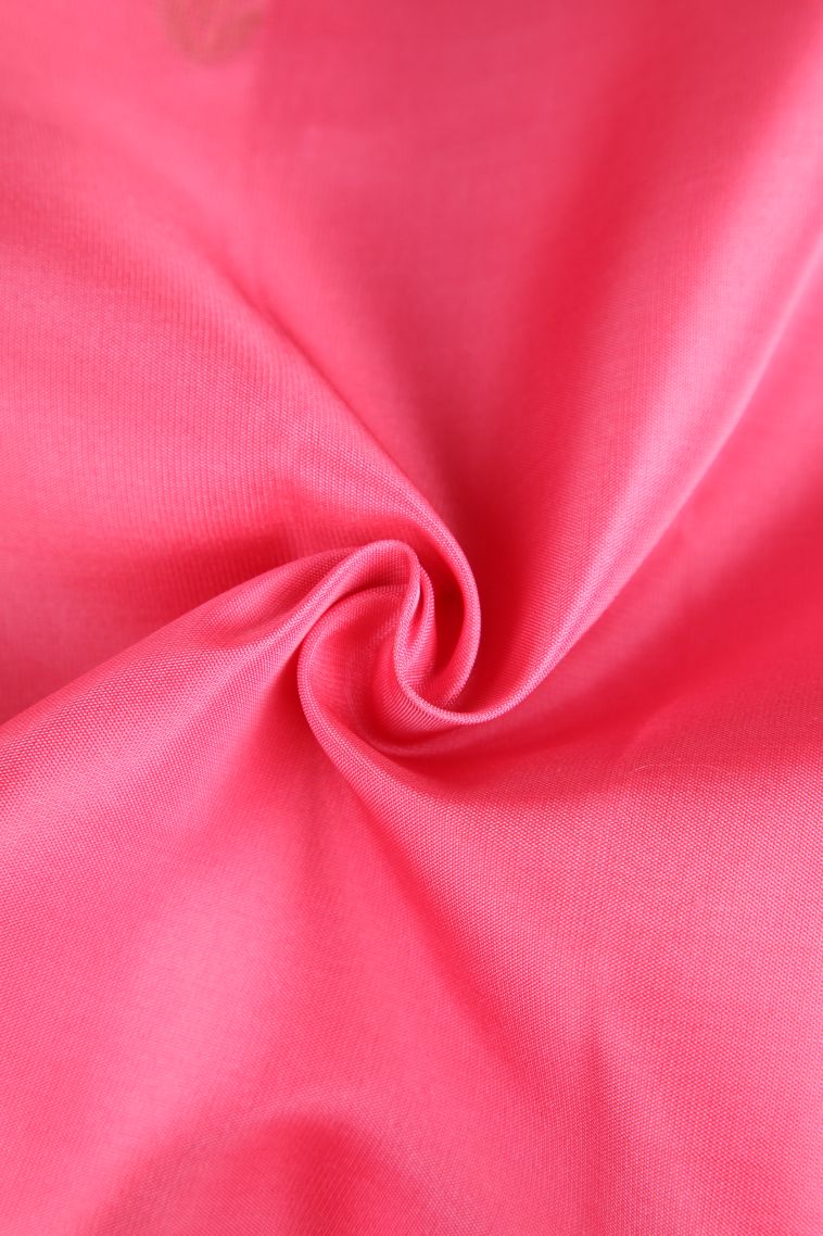 Watermelon Pink Soft Silk Saree with Gold Zari Leaf Pattern view 4