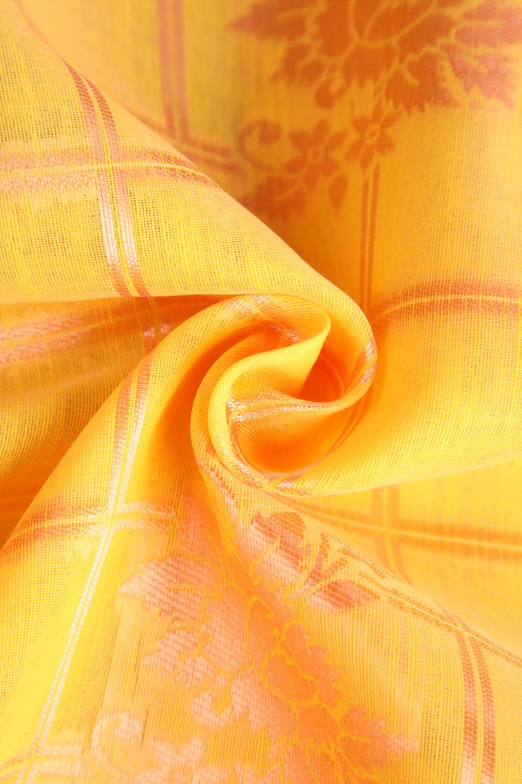 Macaroon Yellow Jute Sarees Antic Zari with Checks view 4