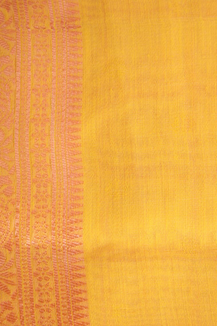 Macaroon Yellow Jute Sarees Antic Zari with Checks view 3