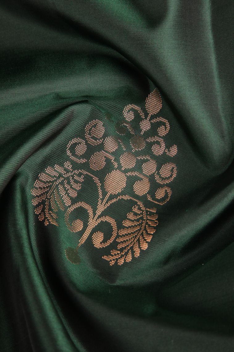 Bottle Green Soft Silk Saree with Copper Zari Floral Patterns view 4