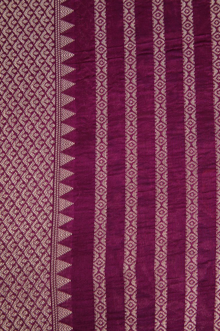 Magenta Purple Banaras Sarees with Silver Zari Buttis (small Dots Or Motifs) view 3