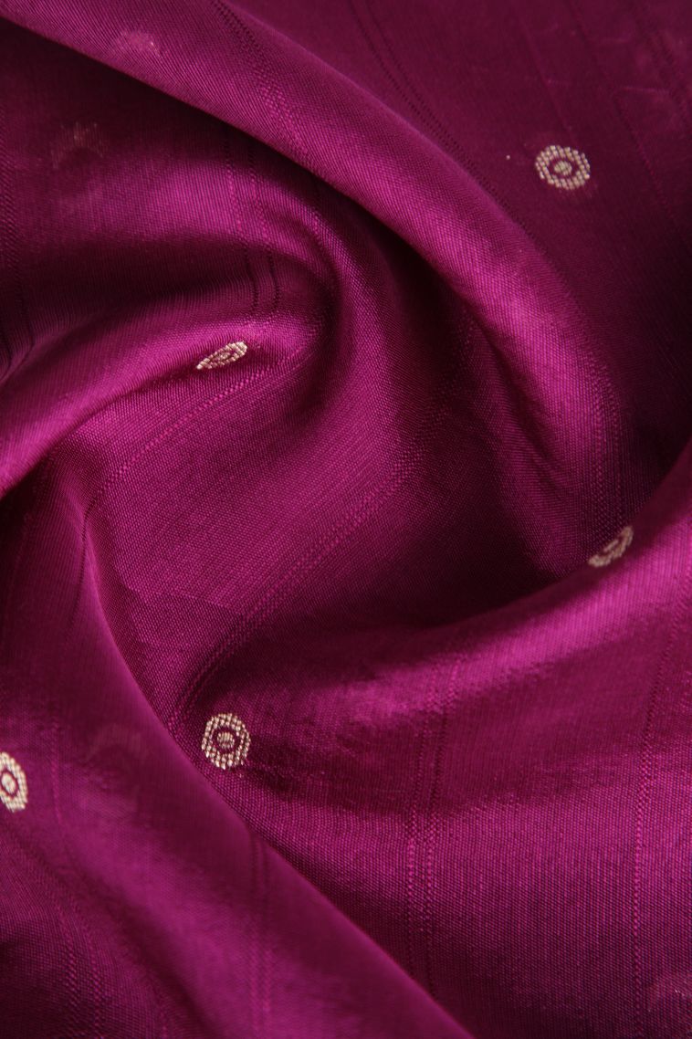 Magenta Purple Banaras Sarees with Silver Zari Buttis (small Dots Or Motifs) view 4