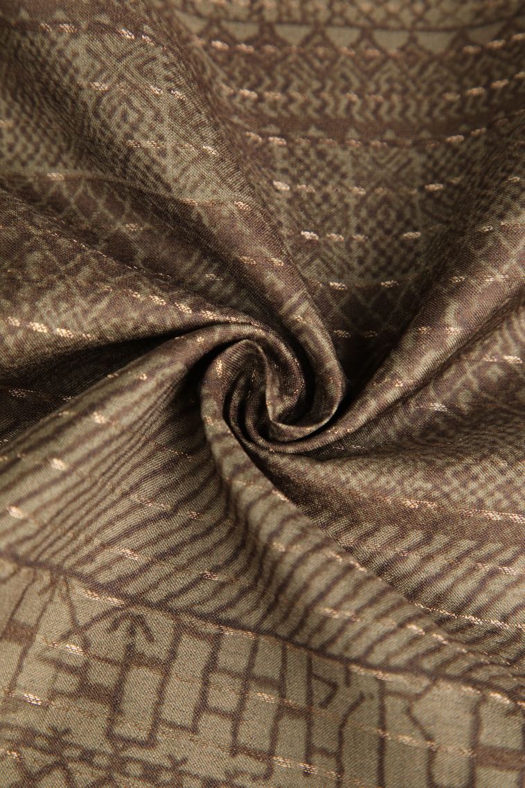 Tawny Brown Semi Tussar Silk Gold Zari with Jamandery Pattern view 4