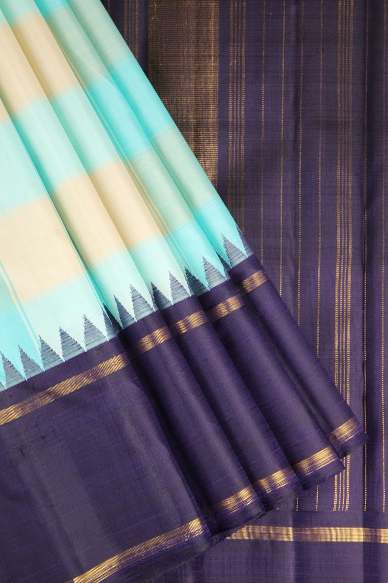 Arctic Blue Kanchipuram Silk Sarees Gold Zari with Checks view 1