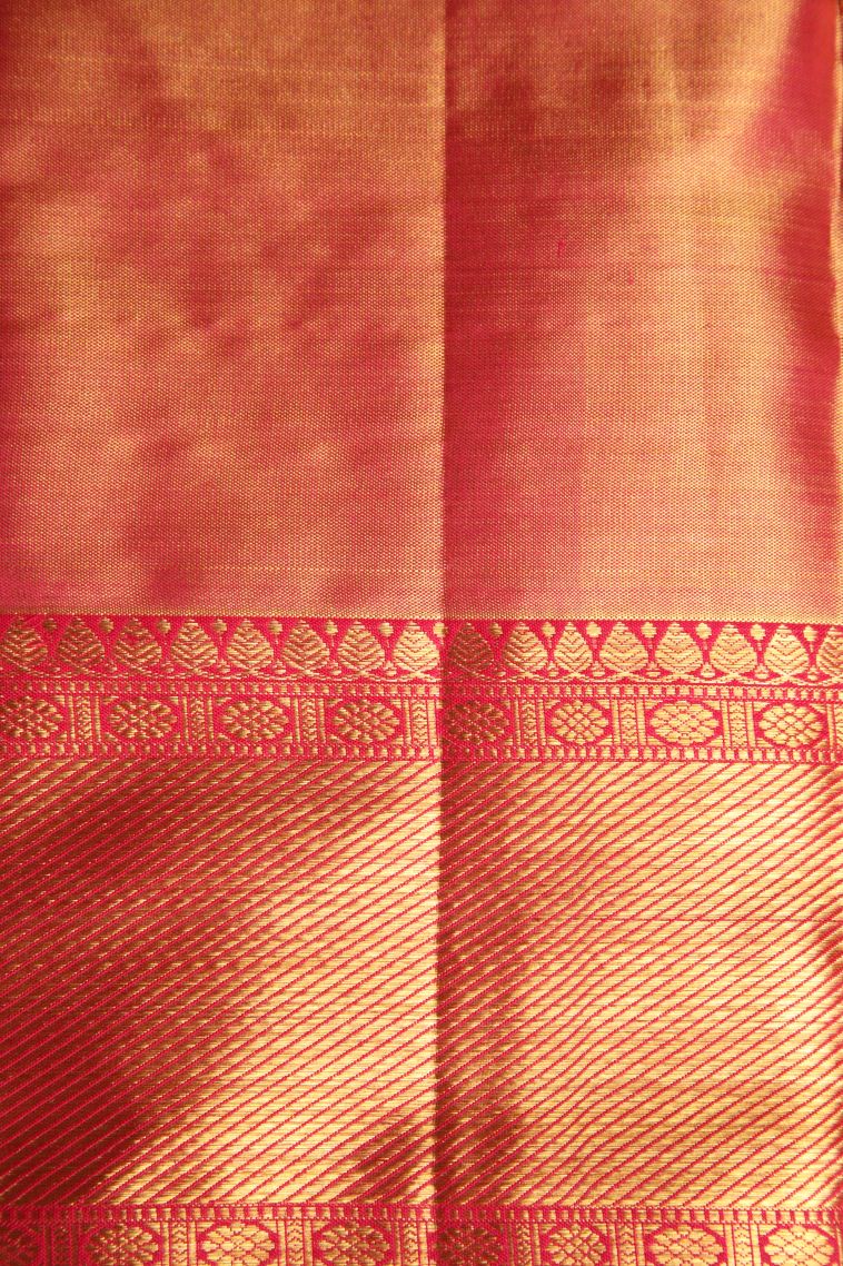 Cookie Yellow Kanchipuram Silk Sarees with Gold Zari Floral Patterns view 3