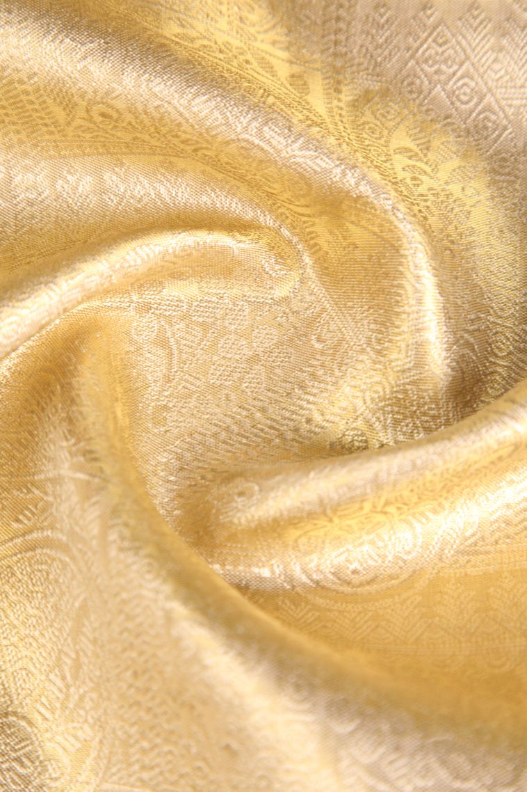 Cookie Yellow Kanchipuram Silk Sarees with Gold Zari Floral Patterns view 4