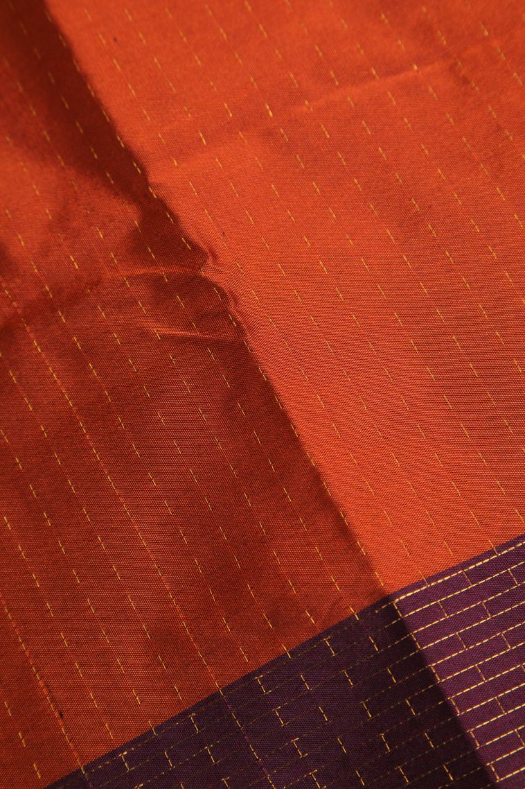 Marmalade Orange Arani Silk Sarees Gold Zari with Stripes view 3