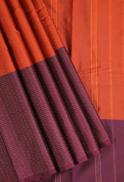 Marmalade Orange Arani Silk Sarees Gold Zari with Stripes