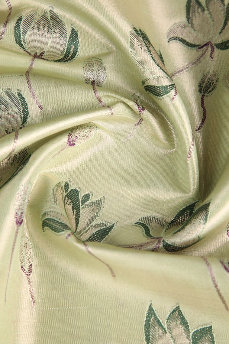 Pista Green Apoorva Silk Sarees with Gold Zari Floral Patterns view 4