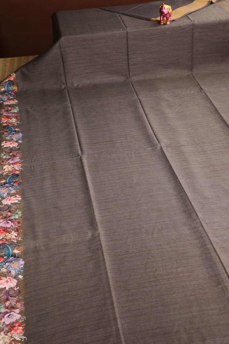 Coffee Brown Jute Sarees with Gold Zari Plain view 2