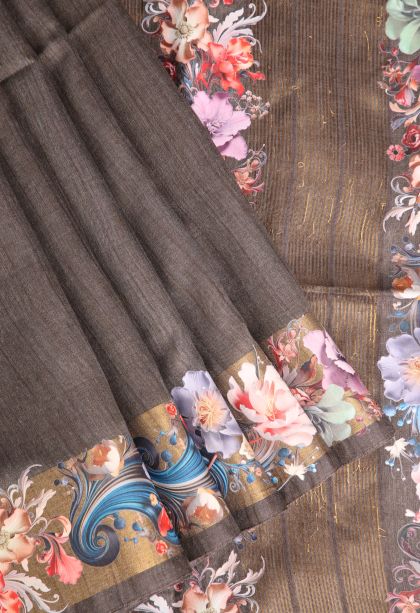 Coffee Brown Jute Sarees with Gold Zari Plain