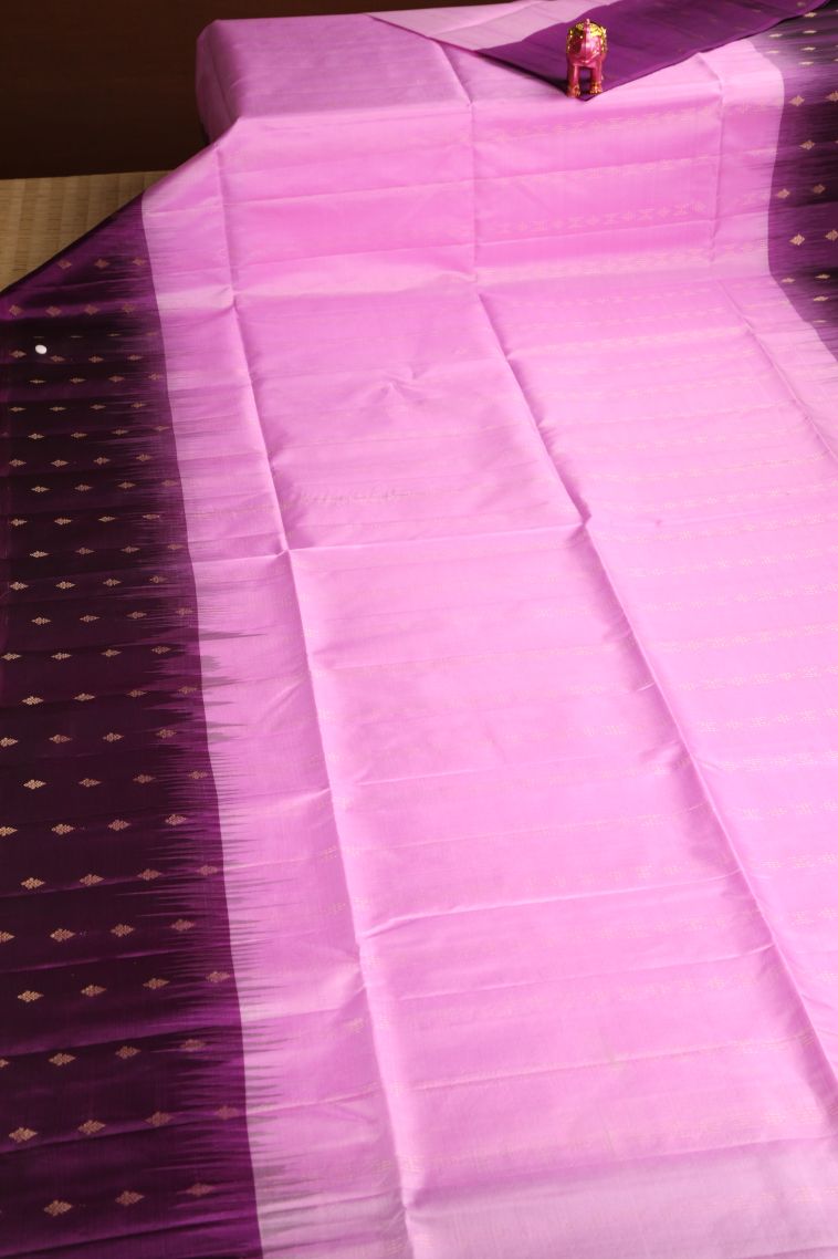Taffy Pink Soft Silk Saree with Gold Zari Stripes view 2