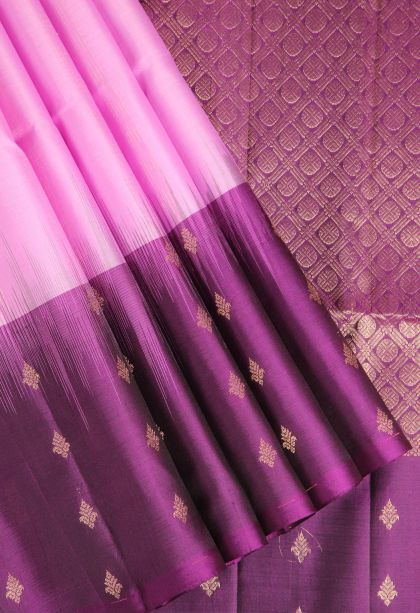 Taffy Pink Soft Silk Saree with Gold Zari Stripes