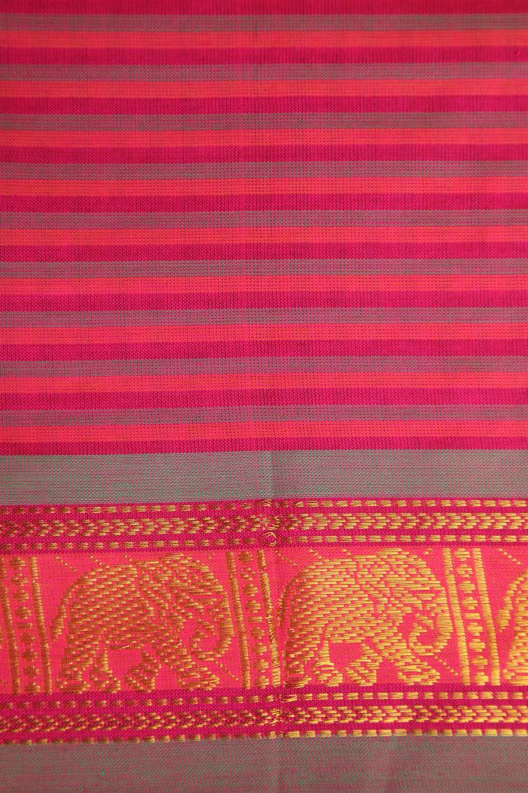 Punch Pink Poly Cotton Sarees Gold Zari with Checks view 3