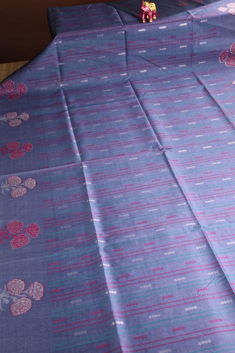Mauve Purple Semi Tussar Silk with Silver Zari Stripes view 2