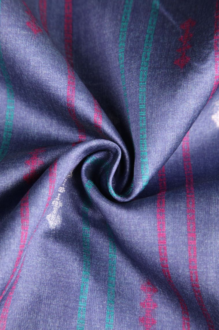 Mauve Purple Semi Tussar Silk with Silver Zari Stripes view 4
