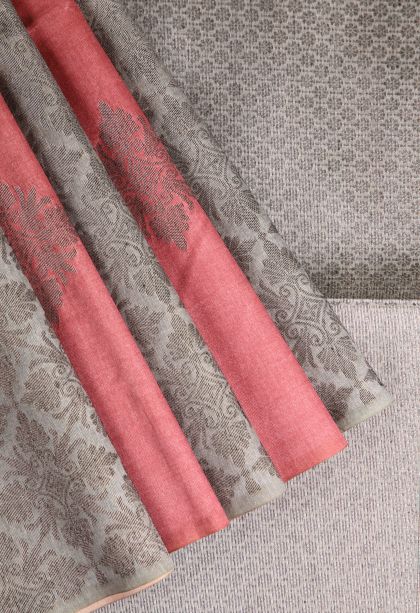 Gray Black Semi Tussar Silk with Antic Zari Floral Patterns